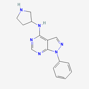 molecular formula C15H16N6 B7555349 1-phenyl-N-pyrrolidin-3-ylpyrazolo[3,4-d]pyrimidin-4-amine 
