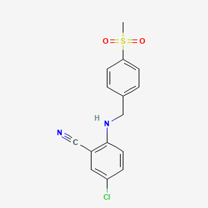 molecular formula C15H13ClN2O2S B7555472 5-Chloro-2-[(4-methylsulfonylphenyl)methylamino]benzonitrile 