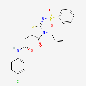 molecular formula C20H18ClN3O4S2 B7555644 2-[(2E)-2-(benzenesulfonylimino)-4-oxo-3-prop-2-enyl-1,3-thiazolidin-5-yl]-N-(4-chlorophenyl)acetamide 