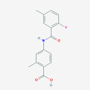 molecular formula C16H14FNO3 B7555648 4-[(2-Fluoro-5-methylbenzoyl)amino]-2-methylbenzoic acid 