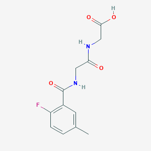 molecular formula C12H13FN2O4 B7555681 2-[[2-[(2-Fluoro-5-methylbenzoyl)amino]acetyl]amino]acetic acid 