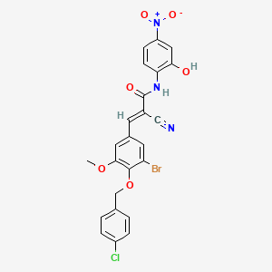 (E)-3-[3-bromo-4-[(4-chlorophenyl)methoxy]-5-methoxyphenyl]-2-cyano-N-(2-hydroxy-4-nitrophenyl)prop-2-enamide