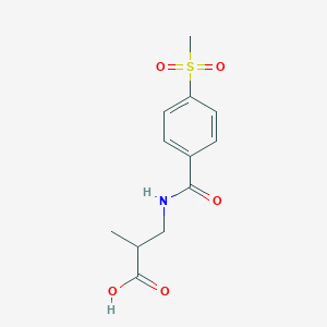 molecular formula C12H15NO5S B7556108 2-Methyl-3-[(4-methylsulfonylbenzoyl)amino]propanoic acid 
