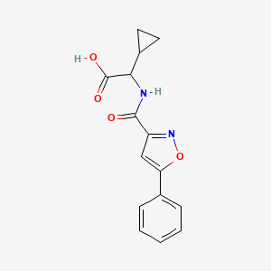 molecular formula C15H14N2O4 B7556249 2-Cyclopropyl-2-[(5-phenyl-1,2-oxazole-3-carbonyl)amino]acetic acid 