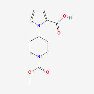 molecular formula C12H16N2O4 B7556297 1-(1-Methoxycarbonylpiperidin-4-yl)pyrrole-2-carboxylic acid 