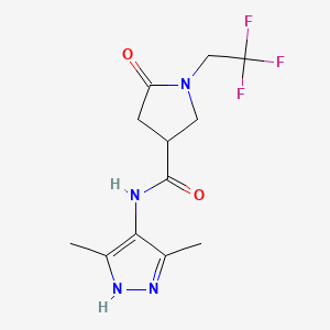 molecular formula C12H15F3N4O2 B7556479 N-(3,5-dimethyl-1H-pyrazol-4-yl)-5-oxo-1-(2,2,2-trifluoroethyl)pyrrolidine-3-carboxamide 
