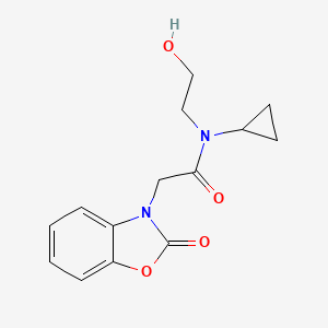 molecular formula C14H16N2O4 B7556481 N-cyclopropyl-N-(2-hydroxyethyl)-2-(2-oxo-1,3-benzoxazol-3-yl)acetamide 