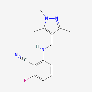 molecular formula C14H15FN4 B7556516 2-Fluoro-6-[(1,3,5-trimethylpyrazol-4-yl)methylamino]benzonitrile 