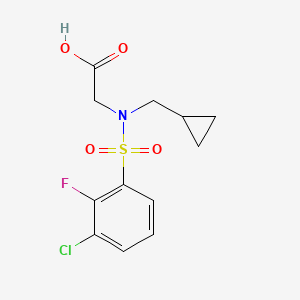 molecular formula C12H13ClFNO4S B7557062 2-[(3-Chloro-2-fluorophenyl)sulfonyl-(cyclopropylmethyl)amino]acetic acid 
