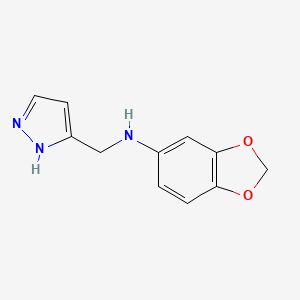 molecular formula C11H11N3O2 B7557197 N-(1H-pyrazol-5-ylmethyl)-1,3-benzodioxol-5-amine 