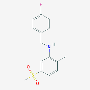 molecular formula C15H16FNO2S B7557222 N-[(4-fluorophenyl)methyl]-2-methyl-5-methylsulfonylaniline 
