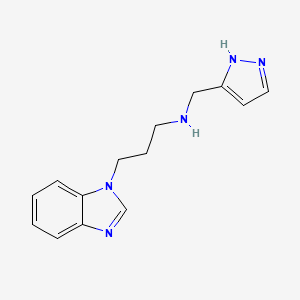molecular formula C14H17N5 B7557236 3-(benzimidazol-1-yl)-N-(1H-pyrazol-5-ylmethyl)propan-1-amine 