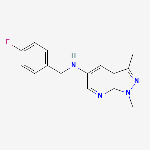 molecular formula C15H15FN4 B7557760 N-[(4-fluorophenyl)methyl]-1,3-dimethylpyrazolo[3,4-b]pyridin-5-amine 