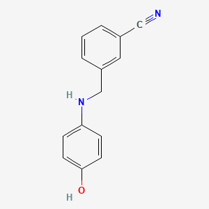 molecular formula C14H12N2O B7557807 3-[(4-Hydroxyanilino)methyl]benzonitrile 