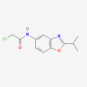 molecular formula C12H13ClN2O2 B7557851 2-chloro-N-(2-propan-2-yl-1,3-benzoxazol-5-yl)acetamide 