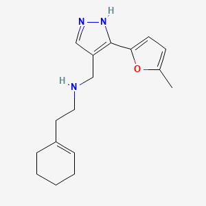 molecular formula C17H23N3O B7557985 2-(cyclohexen-1-yl)-N-[[5-(5-methylfuran-2-yl)-1H-pyrazol-4-yl]methyl]ethanamine 
