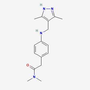 molecular formula C16H22N4O B7558017 2-[4-[(3,5-dimethyl-1H-pyrazol-4-yl)methylamino]phenyl]-N,N-dimethylacetamide 