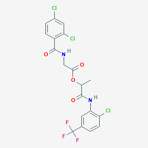 molecular formula C19H14Cl3F3N2O4 B7558080 [1-[2-Chloro-5-(trifluoromethyl)anilino]-1-oxopropan-2-yl] 2-[(2,4-dichlorobenzoyl)amino]acetate 