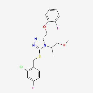 molecular formula C20H20ClF2N3O2S B7558096 3-[(2-Chloro-4-fluorophenyl)methylsulfanyl]-5-[(2-fluorophenoxy)methyl]-4-(1-methoxypropan-2-yl)-1,2,4-triazole 
