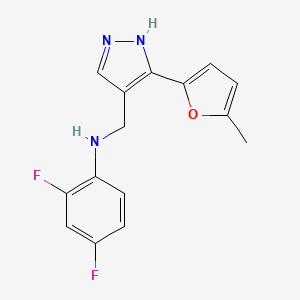molecular formula C15H13F2N3O B7558125 2,4-difluoro-N-[[5-(5-methylfuran-2-yl)-1H-pyrazol-4-yl]methyl]aniline 