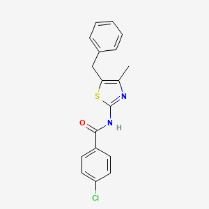 molecular formula C18H15ClN2OS B7558254 N-(5-benzyl-4-methyl-1,3-thiazol-2-yl)-4-chlorobenzamide 