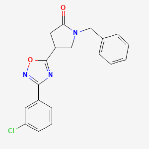 molecular formula C19H16ClN3O2 B7558294 1-Benzyl-4-[3-(3-chlorophenyl)-1,2,4-oxadiazol-5-yl]pyrrolidin-2-one 