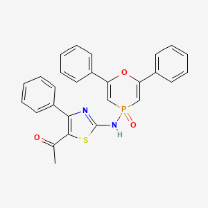 molecular formula C27H21N2O3PS B7558309 1-[2-[(4-Oxo-2,6-diphenyl-1,4lambda5-oxaphosphinin-4-yl)amino]-4-phenyl-1,3-thiazol-5-yl]ethanone 