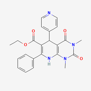molecular formula C23H22N4O4 B7558399 Ethyl 1,3-dimethyl-2,4-dioxo-7-phenyl-5-(pyridin-4-yl)-1,2,3,4,5,8-hexahydropyrido[2,3-d]pyrimidine-6-carboxylate 