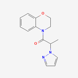 molecular formula C14H15N3O2 B7558663 1-(2,3-Dihydro-1,4-benzoxazin-4-yl)-2-pyrazol-1-ylpropan-1-one 
