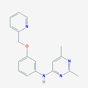 molecular formula C18H18N4O B7558705 2,6-dimethyl-N-[3-(pyridin-2-ylmethoxy)phenyl]pyrimidin-4-amine 