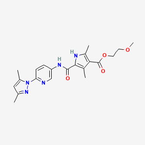 molecular formula C21H25N5O4 B7558928 2-methoxyethyl 5-[[6-(3,5-dimethylpyrazol-1-yl)pyridin-3-yl]carbamoyl]-2,4-dimethyl-1H-pyrrole-3-carboxylate 