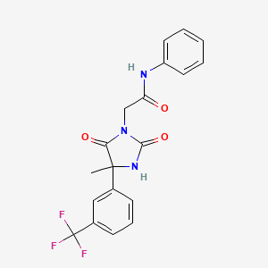 molecular formula C19H16F3N3O3 B7559016 2-[4-methyl-2,5-dioxo-4-[3-(trifluoromethyl)phenyl]imidazolidin-1-yl]-N-phenylacetamide 