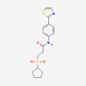 molecular formula C17H20N2O3S2 B7559099 3-cyclopentylsulfonyl-N-[4-(1,3-thiazol-2-yl)phenyl]propanamide 