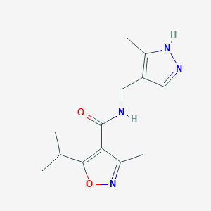 molecular formula C13H18N4O2 B7559197 3-methyl-N-[(5-methyl-1H-pyrazol-4-yl)methyl]-5-propan-2-yl-1,2-oxazole-4-carboxamide 