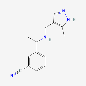 molecular formula C14H16N4 B7559198 3-[1-[(5-methyl-1H-pyrazol-4-yl)methylamino]ethyl]benzonitrile 