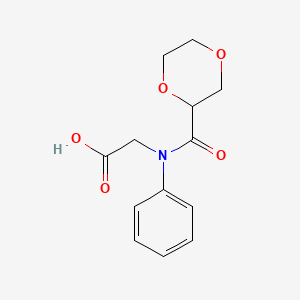 molecular formula C13H15NO5 B7559236 2-[N-(1,4-dioxane-2-carbonyl)anilino]acetic acid 