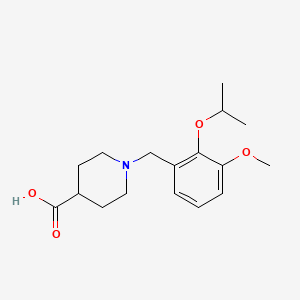 molecular formula C17H25NO4 B7559247 1-[(3-Methoxy-2-propan-2-yloxyphenyl)methyl]piperidine-4-carboxylic acid 