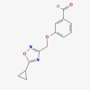 molecular formula C13H12N2O3 B7559642 3-[(5-Cyclopropyl-1,2,4-oxadiazol-3-yl)methoxy]benzaldehyde 