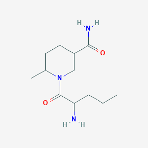 molecular formula C12H23N3O2 B7559652 1-(2-Aminopentanoyl)-6-methylpiperidine-3-carboxamide 