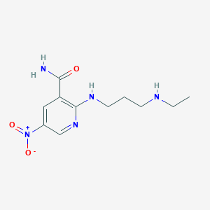 molecular formula C11H17N5O3 B7559706 2-[3-(Ethylamino)propylamino]-5-nitropyridine-3-carboxamide 