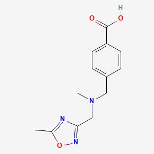 molecular formula C13H15N3O3 B7559826 4-[[Methyl-[(5-methyl-1,2,4-oxadiazol-3-yl)methyl]amino]methyl]benzoic acid 