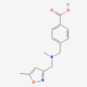 molecular formula C14H16N2O3 B7559872 4-[[Methyl-[(5-methyl-1,2-oxazol-3-yl)methyl]amino]methyl]benzoic acid 