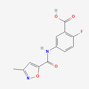 molecular formula C12H9FN2O4 B7559908 2-Fluoro-5-[(3-methyl-1,2-oxazole-5-carbonyl)amino]benzoic acid 