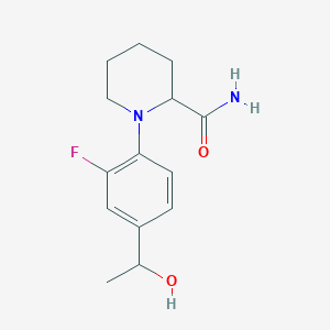 molecular formula C14H19FN2O2 B7560233 1-[2-Fluoro-4-(1-hydroxyethyl)phenyl]piperidine-2-carboxamide 