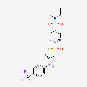 molecular formula C18H20F3N3O5S2 B7560520 2-[5-(diethylsulfamoyl)pyridin-2-yl]sulfonyl-N-[4-(trifluoromethyl)phenyl]acetamide 