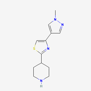 molecular formula C12H16N4S B7560570 4-(1-Methylpyrazol-4-yl)-2-piperidin-4-yl-1,3-thiazole 