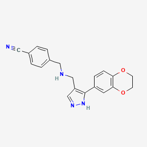 molecular formula C20H18N4O2 B7560742 4-[[[5-(2,3-dihydro-1,4-benzodioxin-6-yl)-1H-pyrazol-4-yl]methylamino]methyl]benzonitrile 