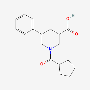 molecular formula C18H23NO3 B7560905 1-(Cyclopentanecarbonyl)-5-phenylpiperidine-3-carboxylic acid 