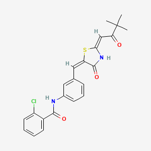 2-chloro-N-[3-[(E)-[(2E)-2-(3,3-dimethyl-2-oxobutylidene)-4-oxo-1,3-thiazolidin-5-ylidene]methyl]phenyl]benzamide