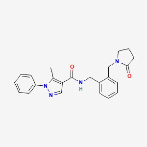 molecular formula C23H24N4O2 B7561197 5-methyl-N-[[2-[(2-oxopyrrolidin-1-yl)methyl]phenyl]methyl]-1-phenylpyrazole-4-carboxamide 
